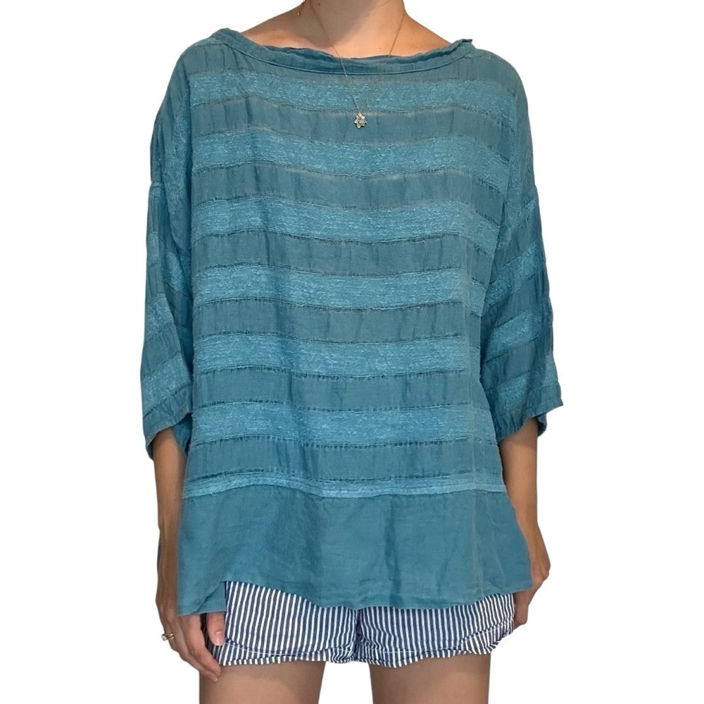 La Bottega Di Brunella Oversized Top Boxy Lagenlook Blue Striped Size Medium - Picture 8 of 8